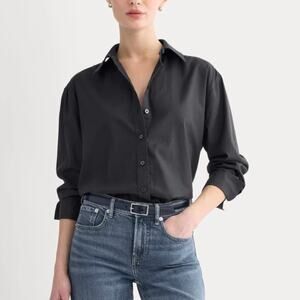 Everlane The Silky Cotton Everyday Shirt Black Button Up Size S